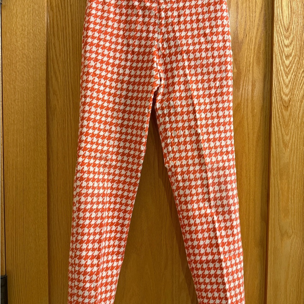 Krazy Larry pull on stretch Orange Houndstooth Cropped Pants